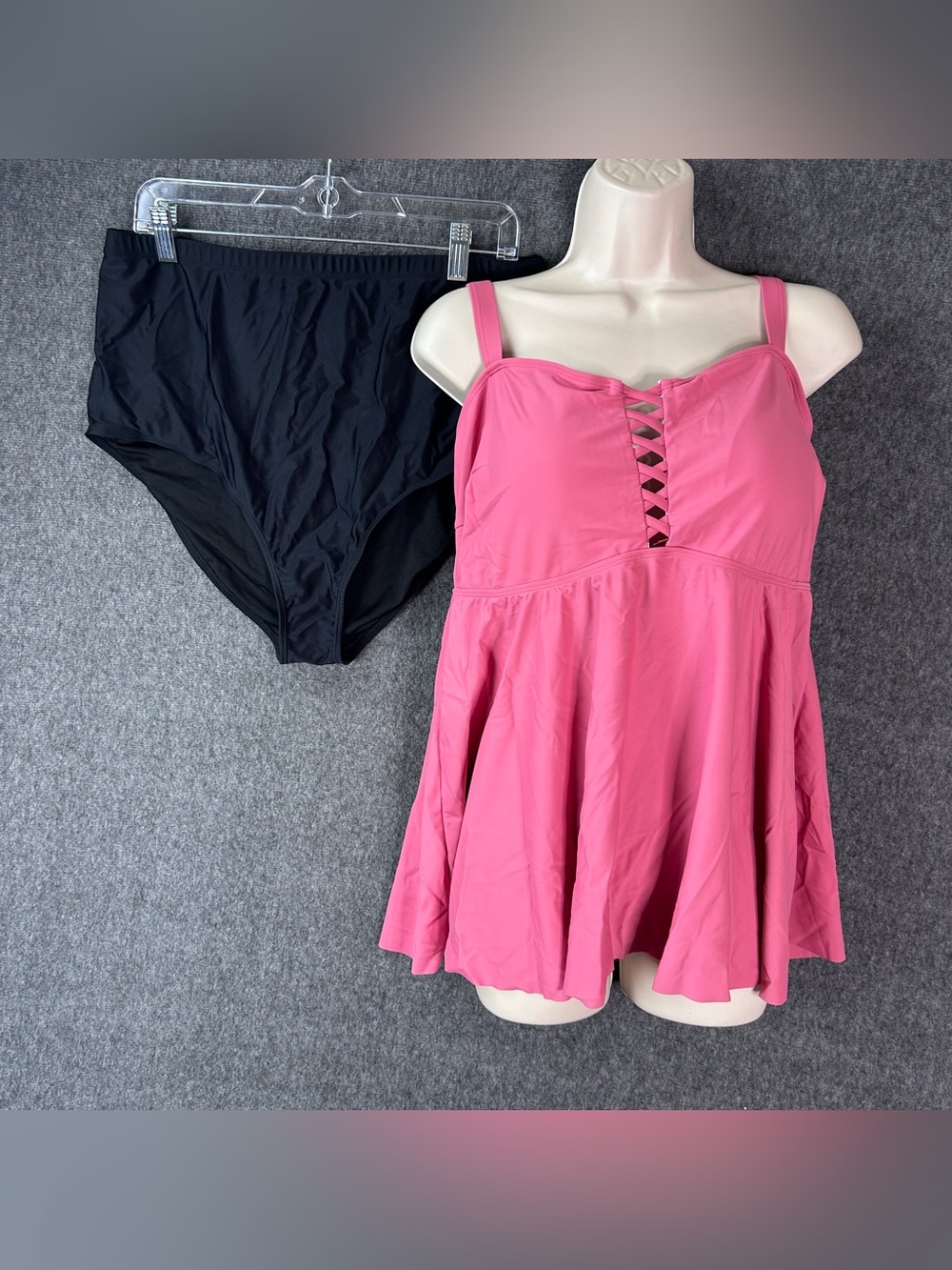 BloomChic Swimdress Womens 18-20 Pink Lattice 2 Piece Plus High Waist Set